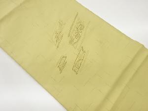 汕頭刺繍変わり横段に唐草・葉模様名古屋帯